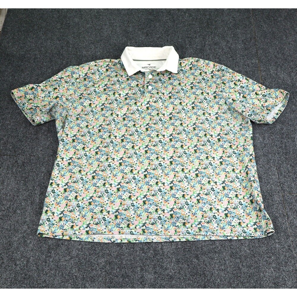 Macade Floral Print Collar Golf Polo Athletic Cotton Sorona Men XXL